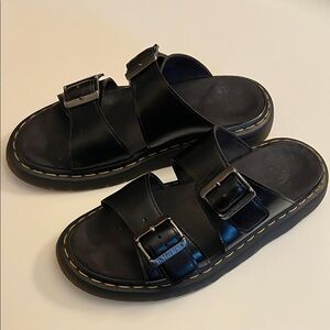 Dr. Martens Sz 9 Black Josef Analine Leather Buckle Slide Sandals